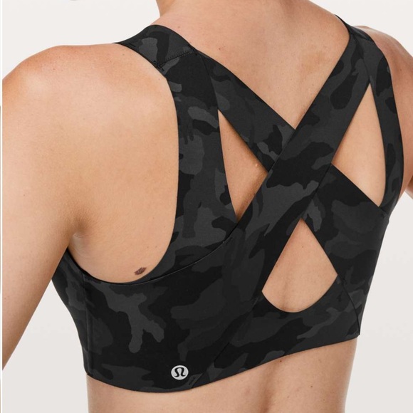 lululemon athletica Other - Lululemon Enlite Bra Zip Front Incognito Camo Multi Grey Cross Back 32E DD